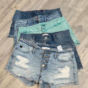 Stylish Women's Denim Shorts - Blue and Green